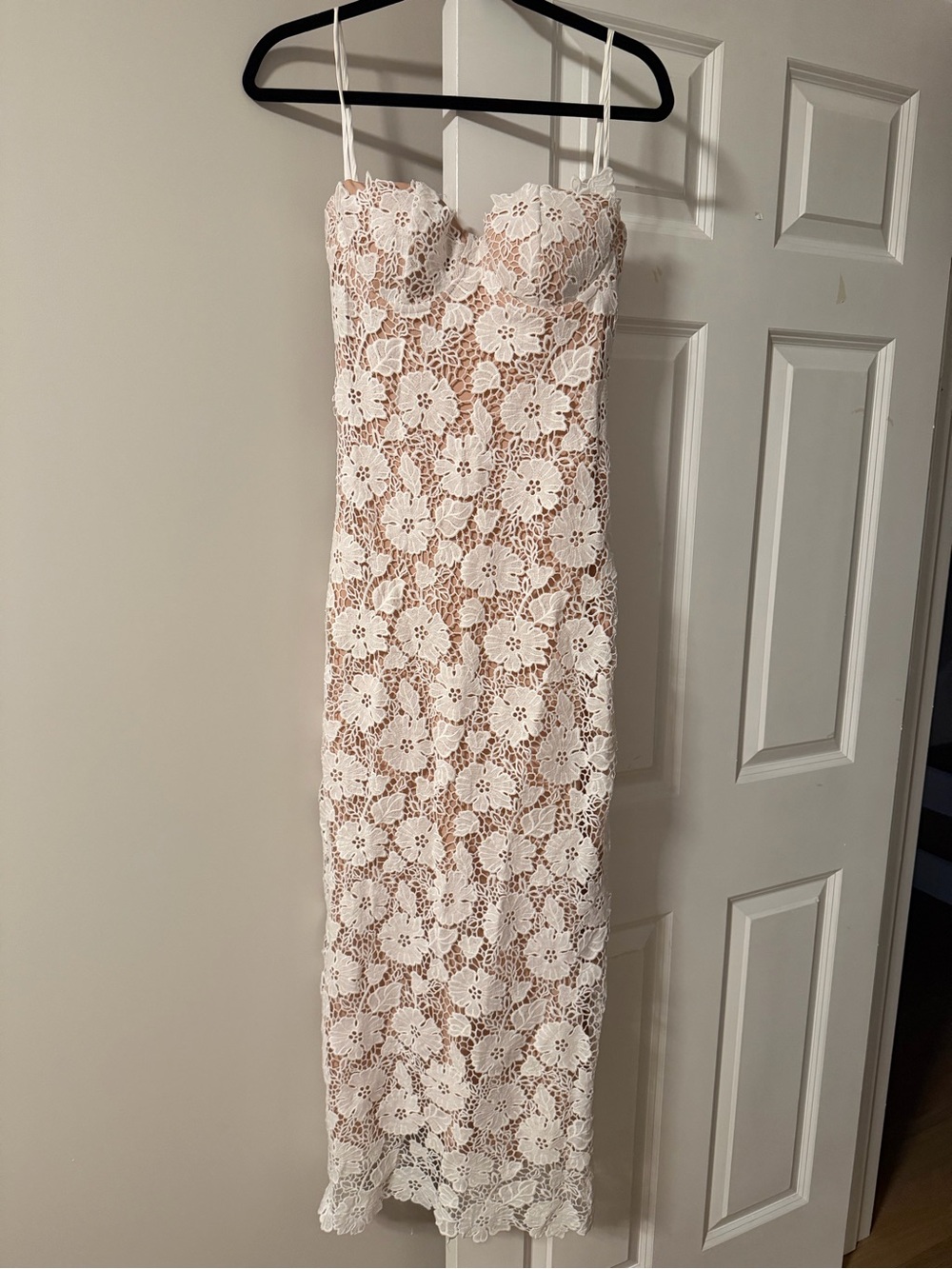 White Floral Lace Slip Midi Dress